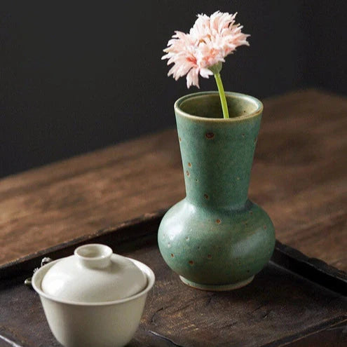 Handmade Ceramic Vase Emerald Green and white